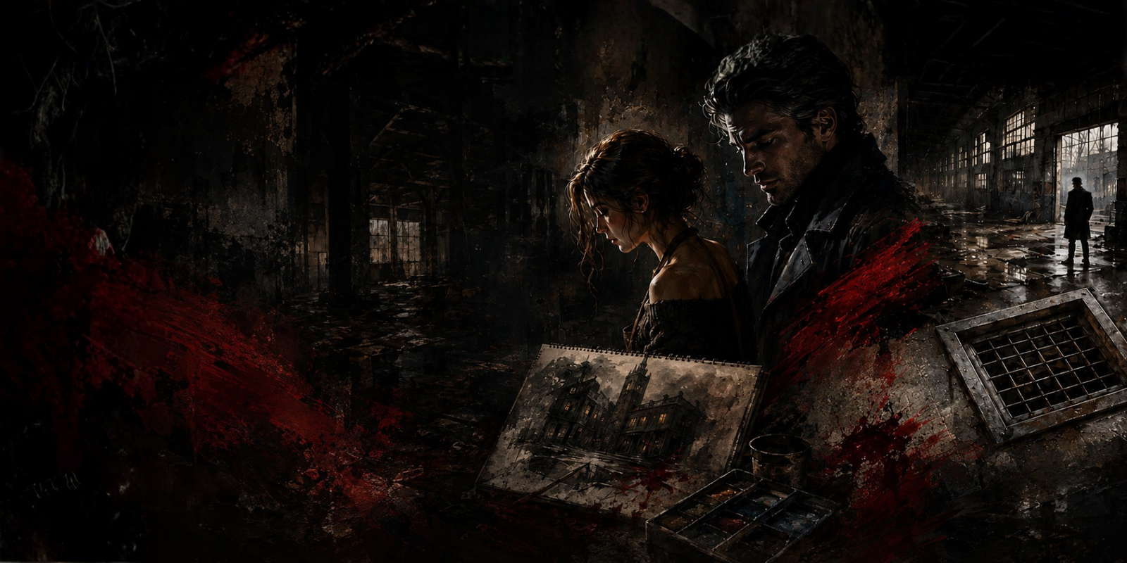 Gianna Rossi and Salvatore Moretti in the dark warehouse world of Crimson Canvas